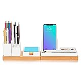 Aothia Schreibtisch Organizer-Schreibtischorganizer Holz-Büro Organizer- Verstellbarer Stifthalter, Telefonständer, Haftnotizen,Bleistiftschale, DIY-Dekoration-Tisch Organizer,Weiß