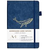 Avocado & Spice A4 Notizbuch Liniert, als Reise-Tagebuch, Notizblock, Journal, A4 Hardcover Tagesplaner mit Geschenkbox & Samtbeutel - mit Lesezeichen, elastischem Band, Stifthalter, 200 Seiten Blau