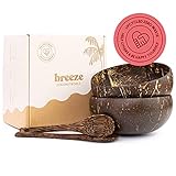 breeze Kokosnuss Schale | Set aus 2 Bowl Schüsseln mit Holzlöffel | Coconut Bowl | Vegane Schüssel | Buddha Bowl | Acai Bowl | Bowl Set | Holzschale | Handgefertigtes Naturprodukt | 100% Natürlich