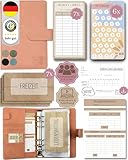 BeginnerBudget® Budget Planner Deutsch - Starterset mit Sparchallenge Budgetplaner - Sparen mit Umschlagmethode + Anleitung - Ringbuch A6 - Binder A6 Wildleder-Style (Rosa)